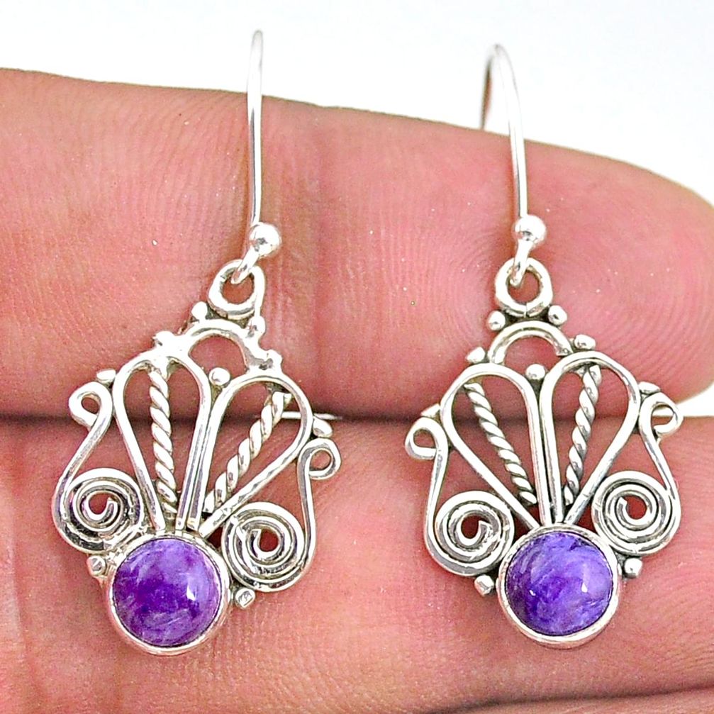 2.90cts natural purple charoite (siberian) 925 silver dangle earrings t32881