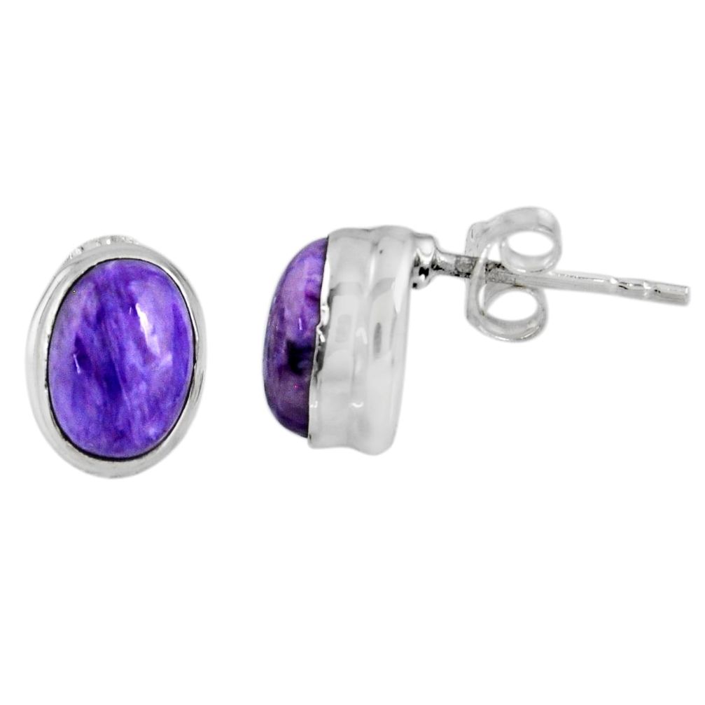 2.78cts natural purple charoite (siberian) 925 silver stud earrings r56306