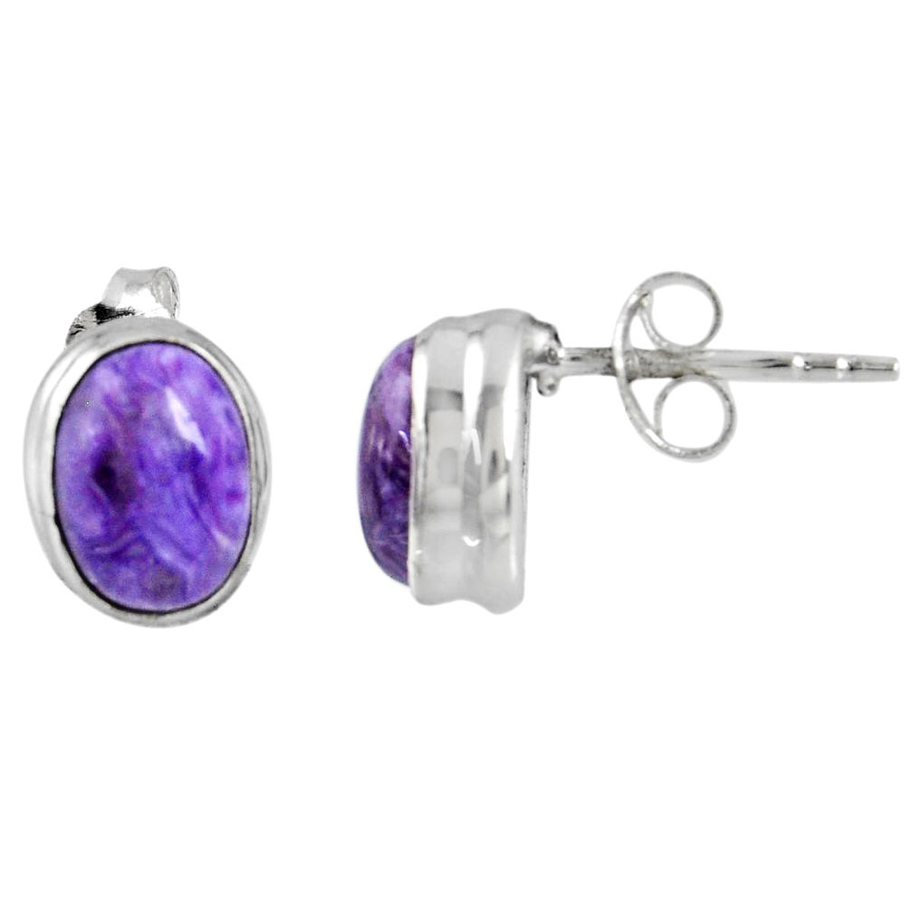 3.64cts natural purple charoite (siberian) 925 silver stud earrings r56443