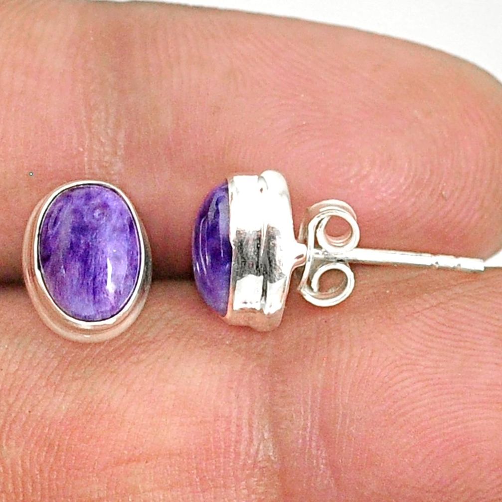 4.47cts natural purple charoite (siberian) 925 silver stud earrings r84789