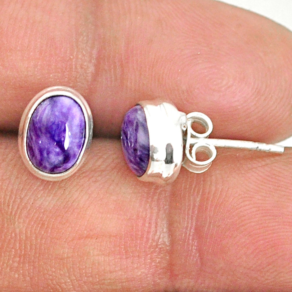 4.57cts natural purple charoite (siberian) 925 silver stud earrings r84794