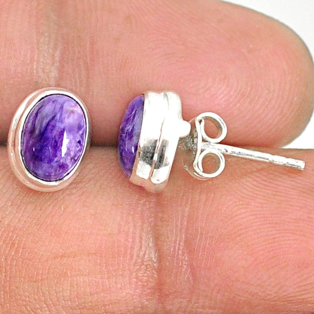 4.23cts natural purple charoite (siberian) 925 silver stud earrings r84811