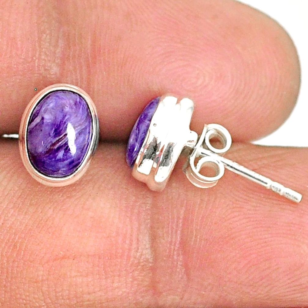3.84cts natural purple charoite (siberian) 925 silver stud earrings r84816