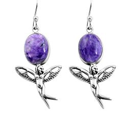 7.82cts natural purple charoite 925 silver angel wings fairy earrings p60852
