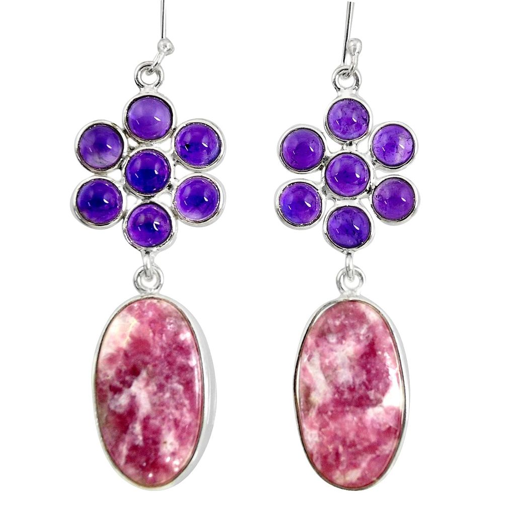  purple lepidolite amethyst 925 silver dangle earrings d40362