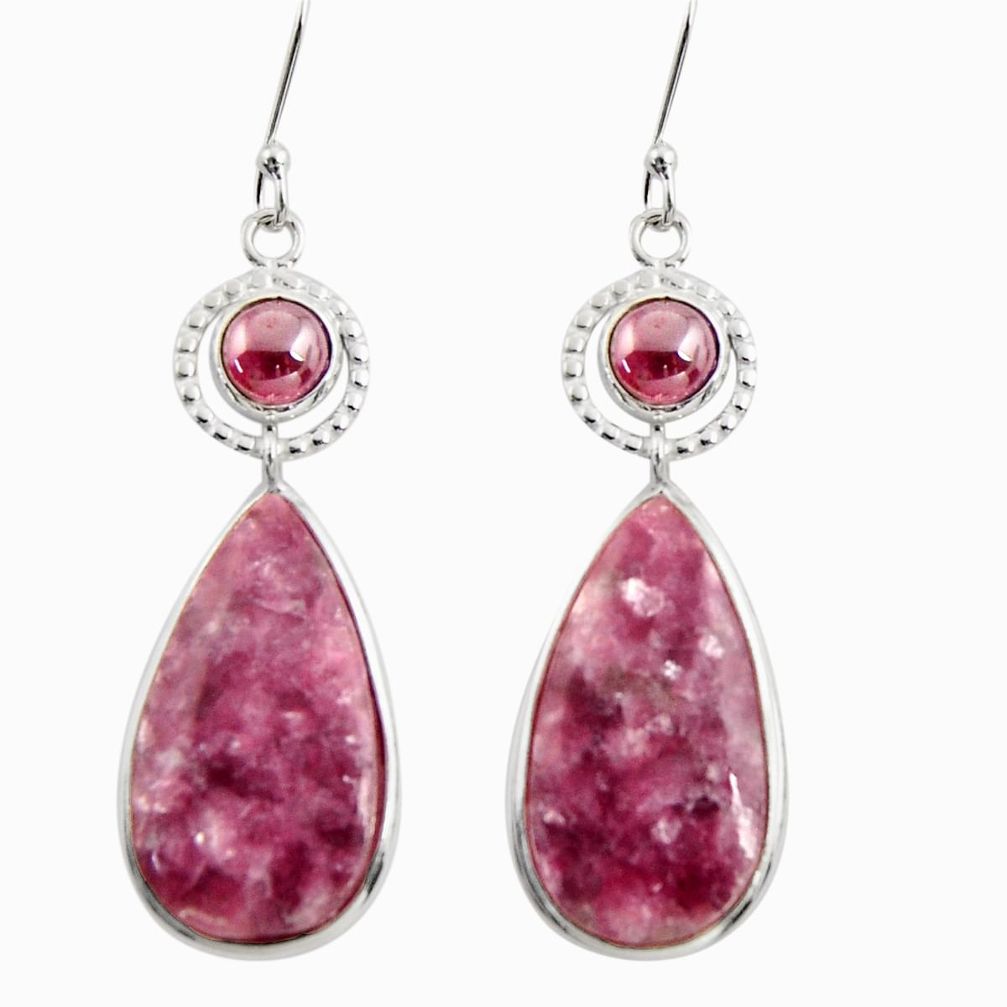  purple lepidolite garnet 925 silver dangle earrings d39686