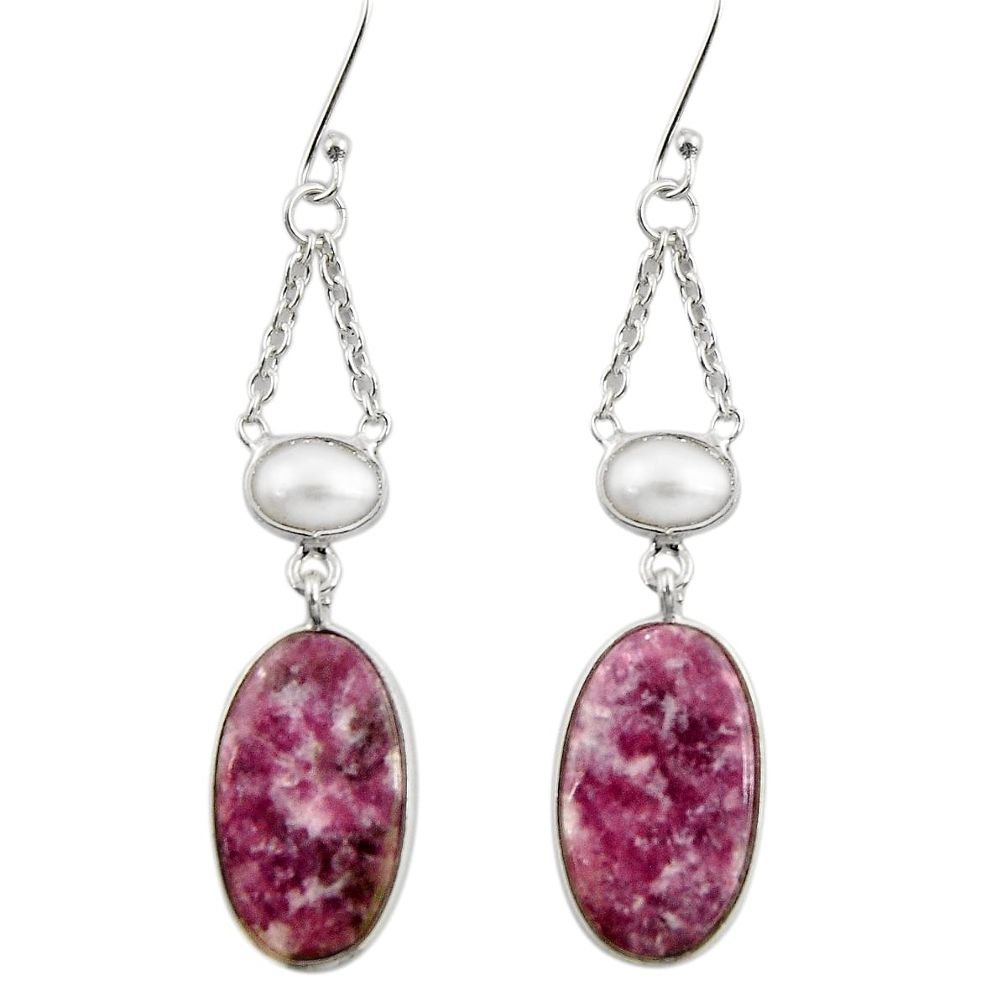  purple lepidolite pearl 925 silver dangle earrings d39716