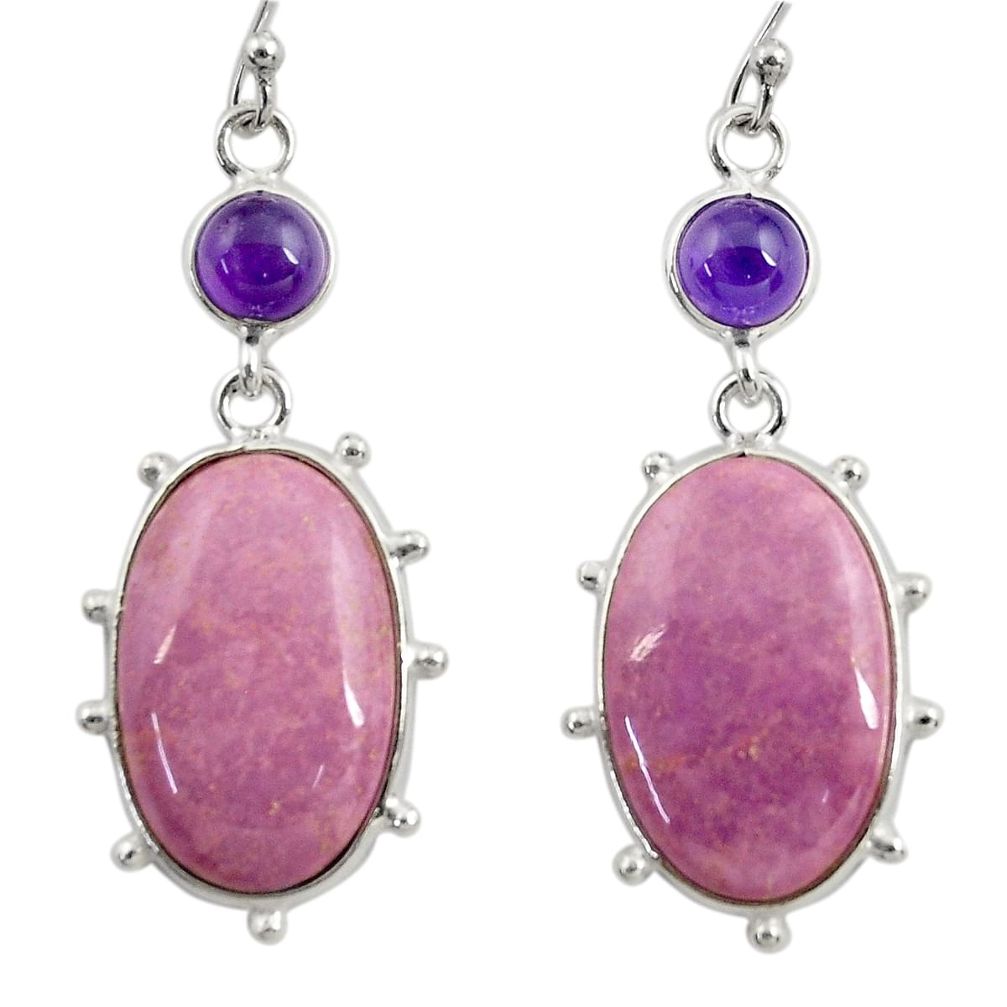 18.73cts natural purple phosphosiderite (hope stone) 925 silver earrings r29271
