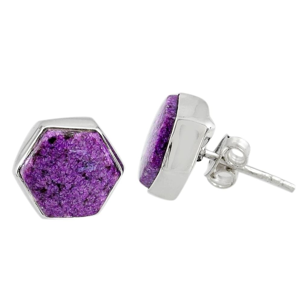 6.67cts natural purple purpurite stichtite 925 silver stud earrings r80283