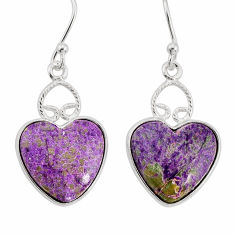 8.65cts natural purple stichtite heart sterling silver dangle earrings y77268