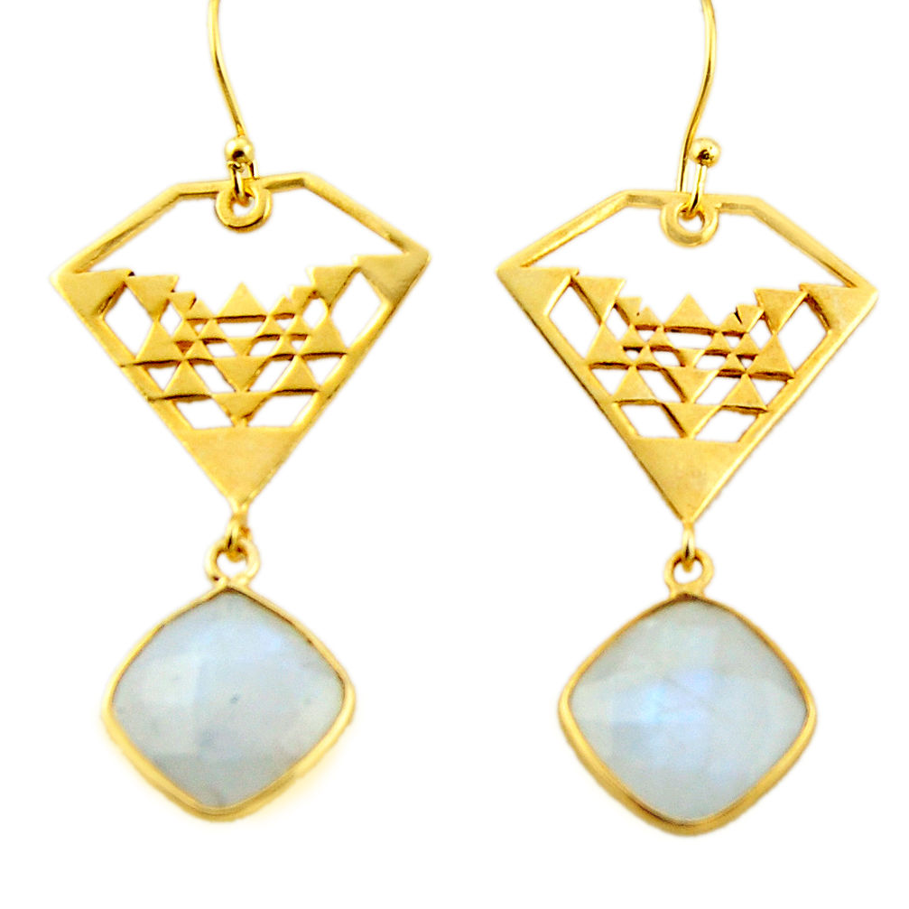 13.09cts natural rainbow moonstone 925 silver 14k gold dangle earrings r31595