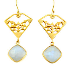 Clearance Sale- 13.09cts natural rainbow moonstone 925 silver 14k gold dangle earrings r31595