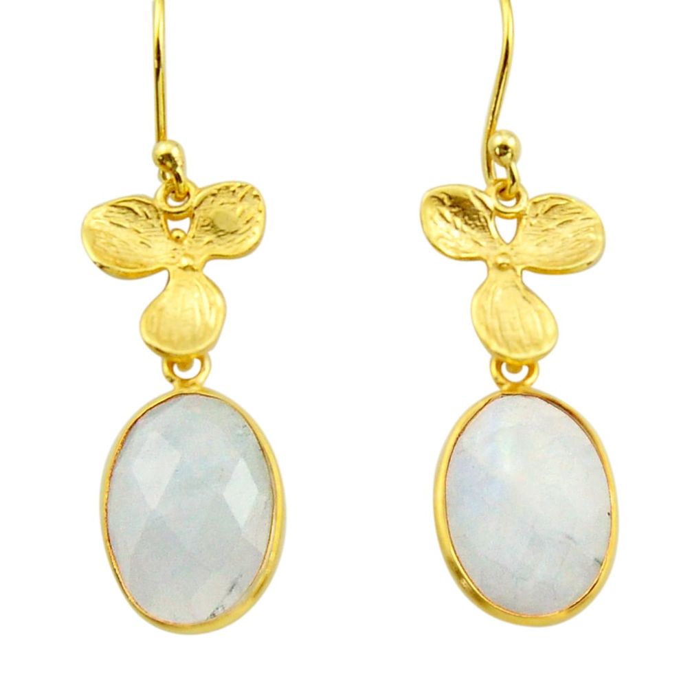11.68cts natural rainbow moonstone 925 silver 14k gold dangle earrings r31696