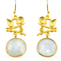 Clearance Sale- 18.70cts natural rainbow moonstone 925 silver 14k gold dangle earrings r31715