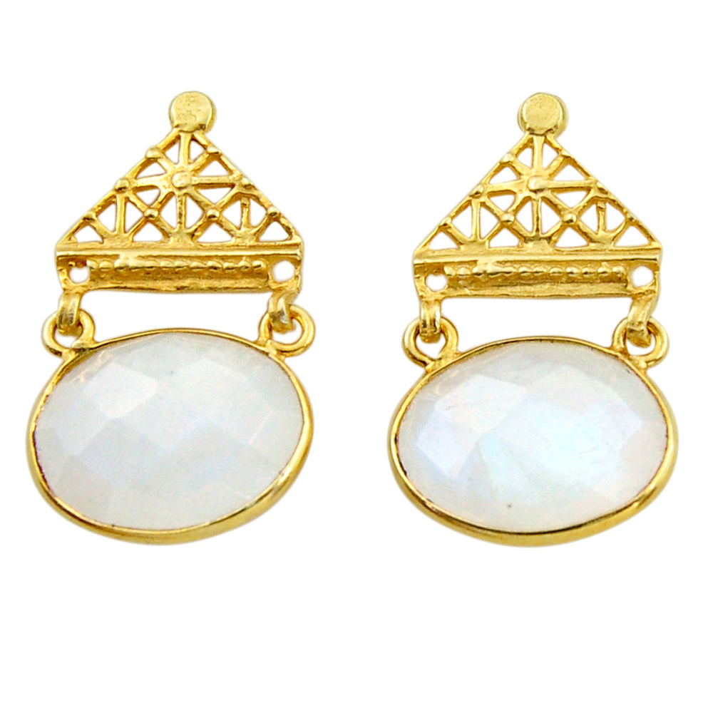 18.17cts natural rainbow moonstone 925 silver 14k gold dangle earrings r31772