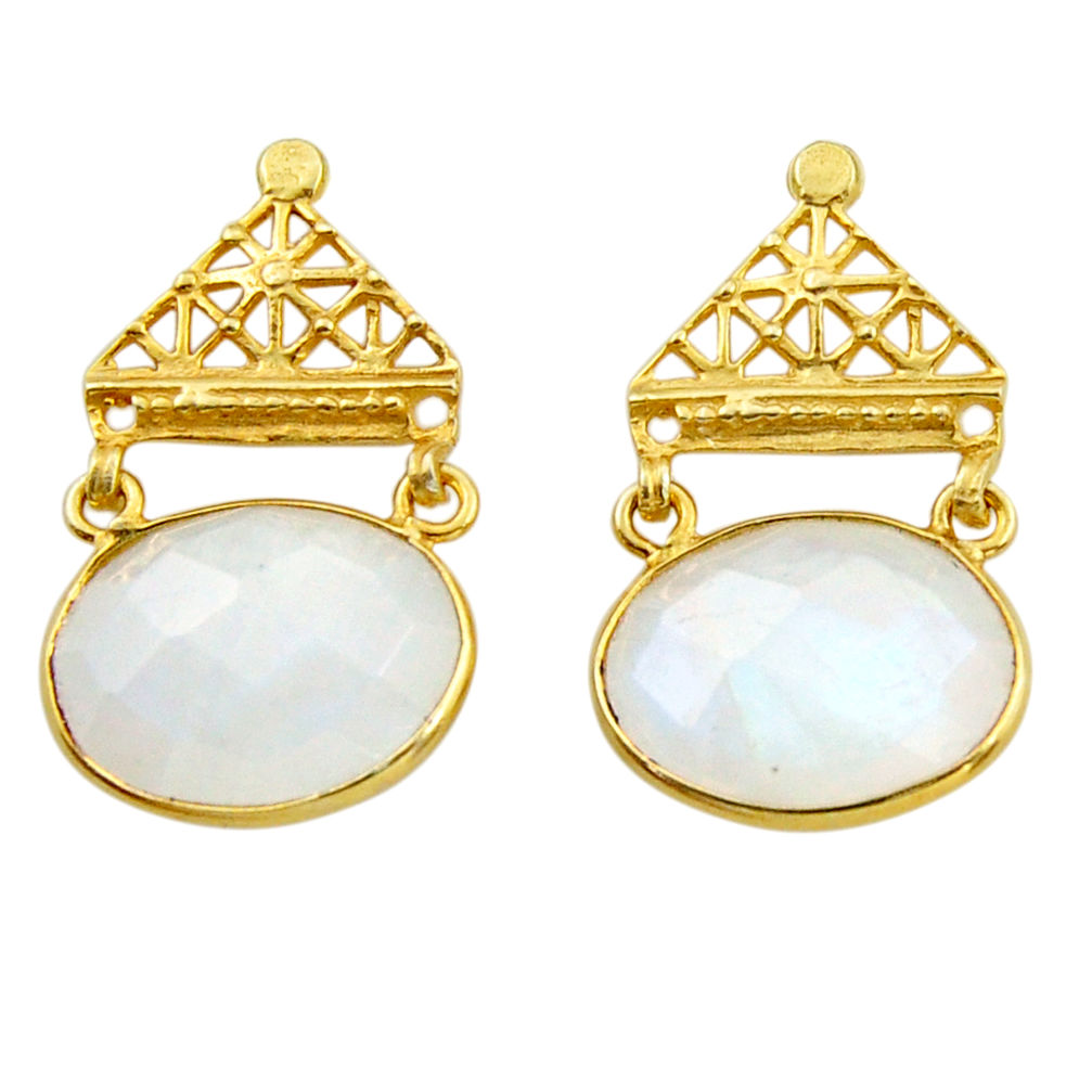 18.62cts natural rainbow moonstone 925 silver 14k gold dangle earrings r31774