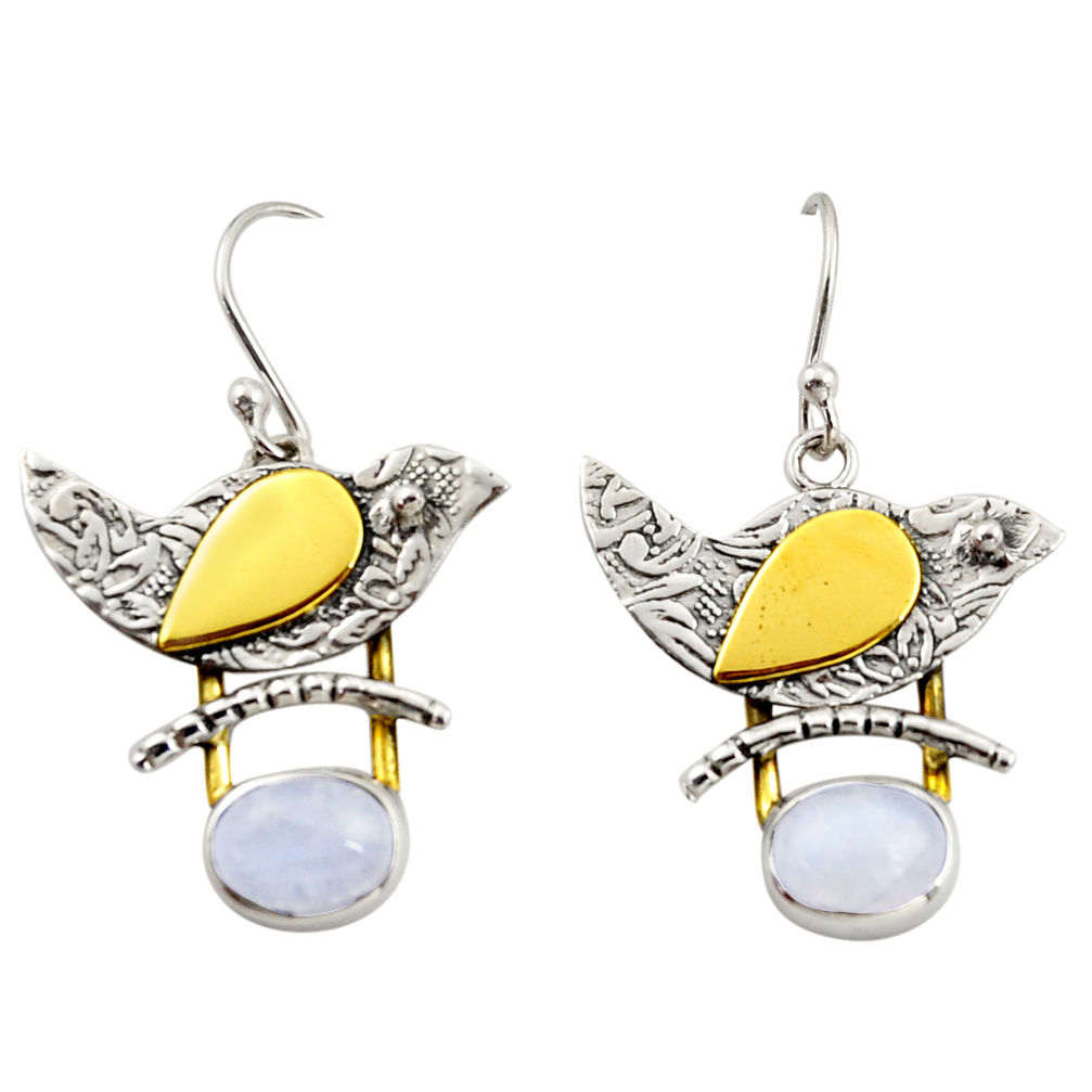4.38cts natural rainbow moonstone 925 silver 14k gold dangle earrings r37122