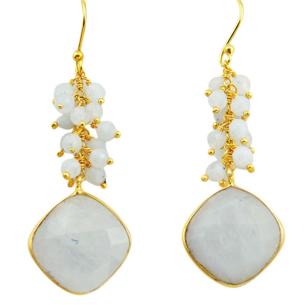 22.48cts natural rainbow moonstone 925 silver 14k gold dangle earrings r38480