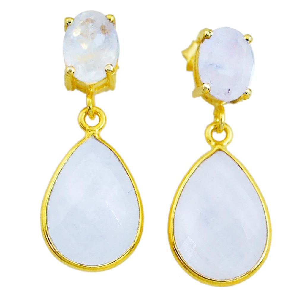 13.13cts natural rainbow moonstone handmade14k gold dangle earrings t16498