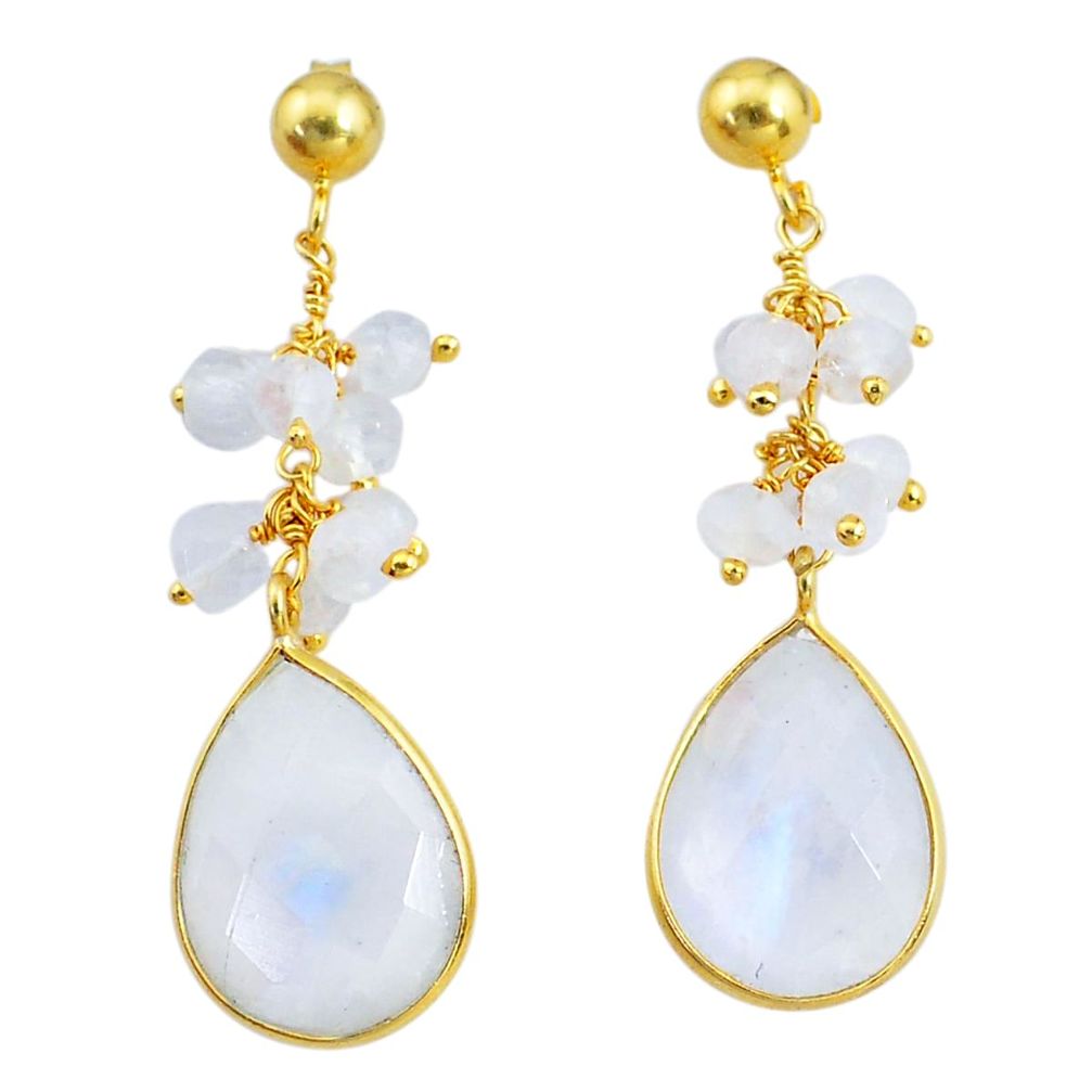 18.15cts natural rainbow moonstone handmade14k gold dangle earrings t16616