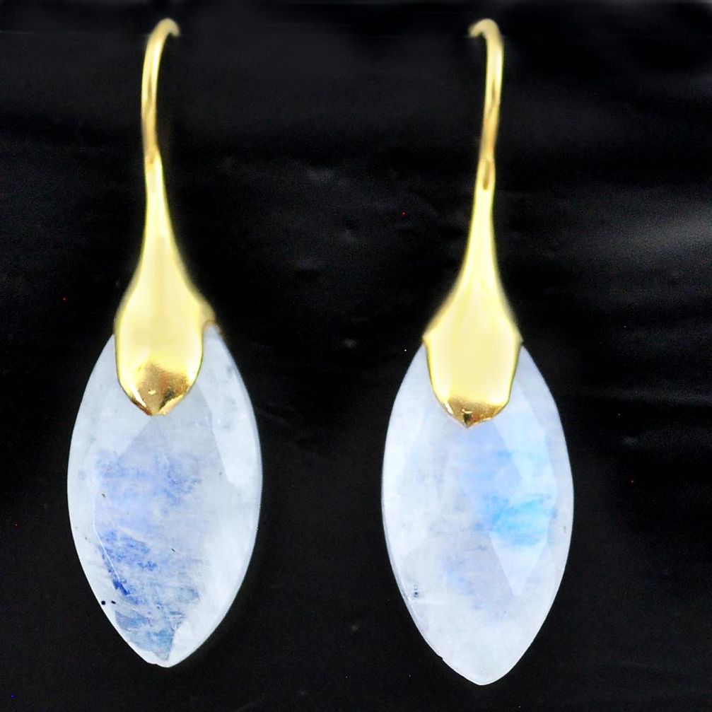 14.72cts natural rainbow moonstone 925 silver 14k gold dangle earrings t44097