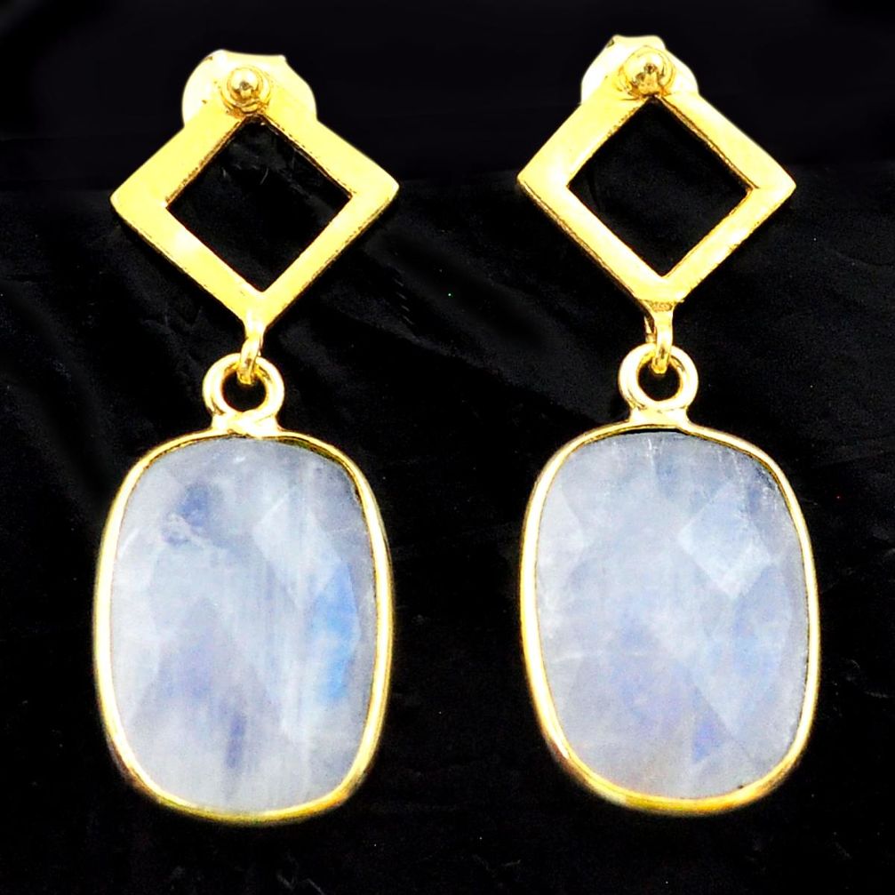 9.65cts natural rainbow moonstone 925 silver 14k gold dangle earrings t44219