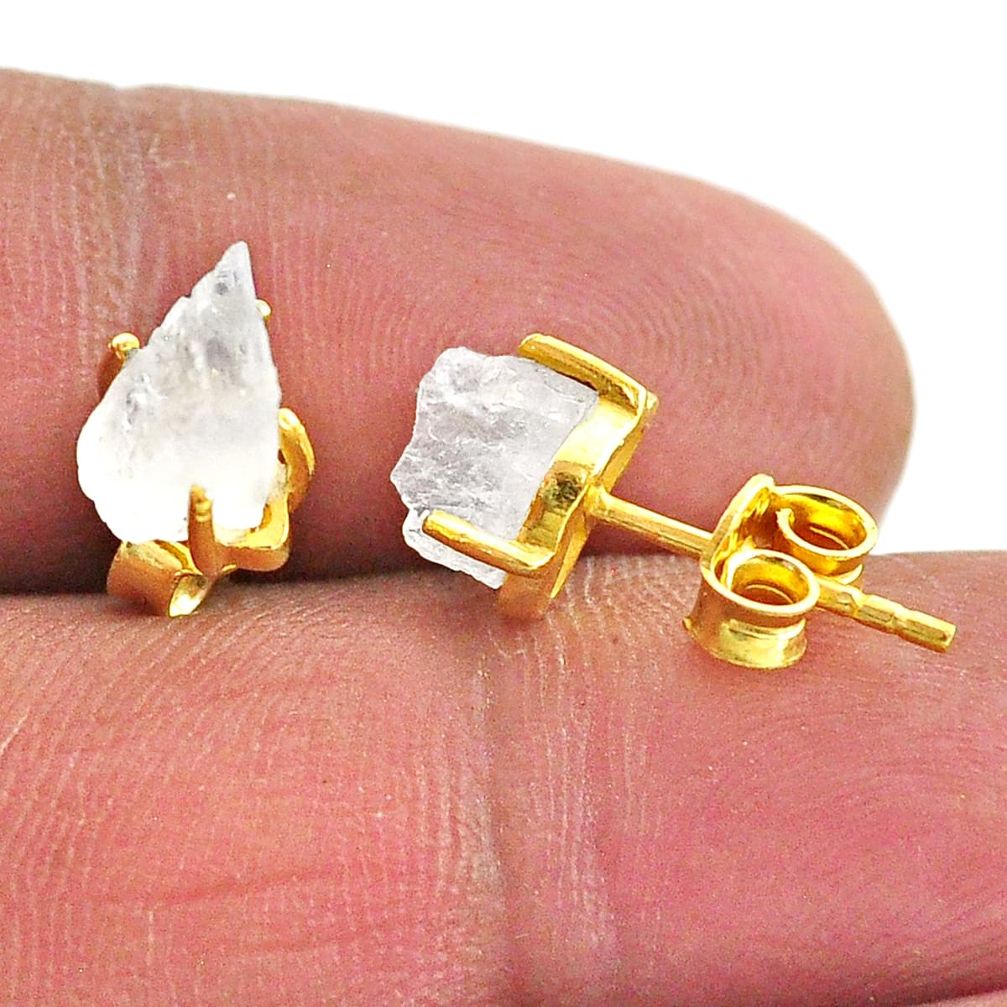 4.39cts natural rainbow moonstone 14k gold handmade stud earrings t7476