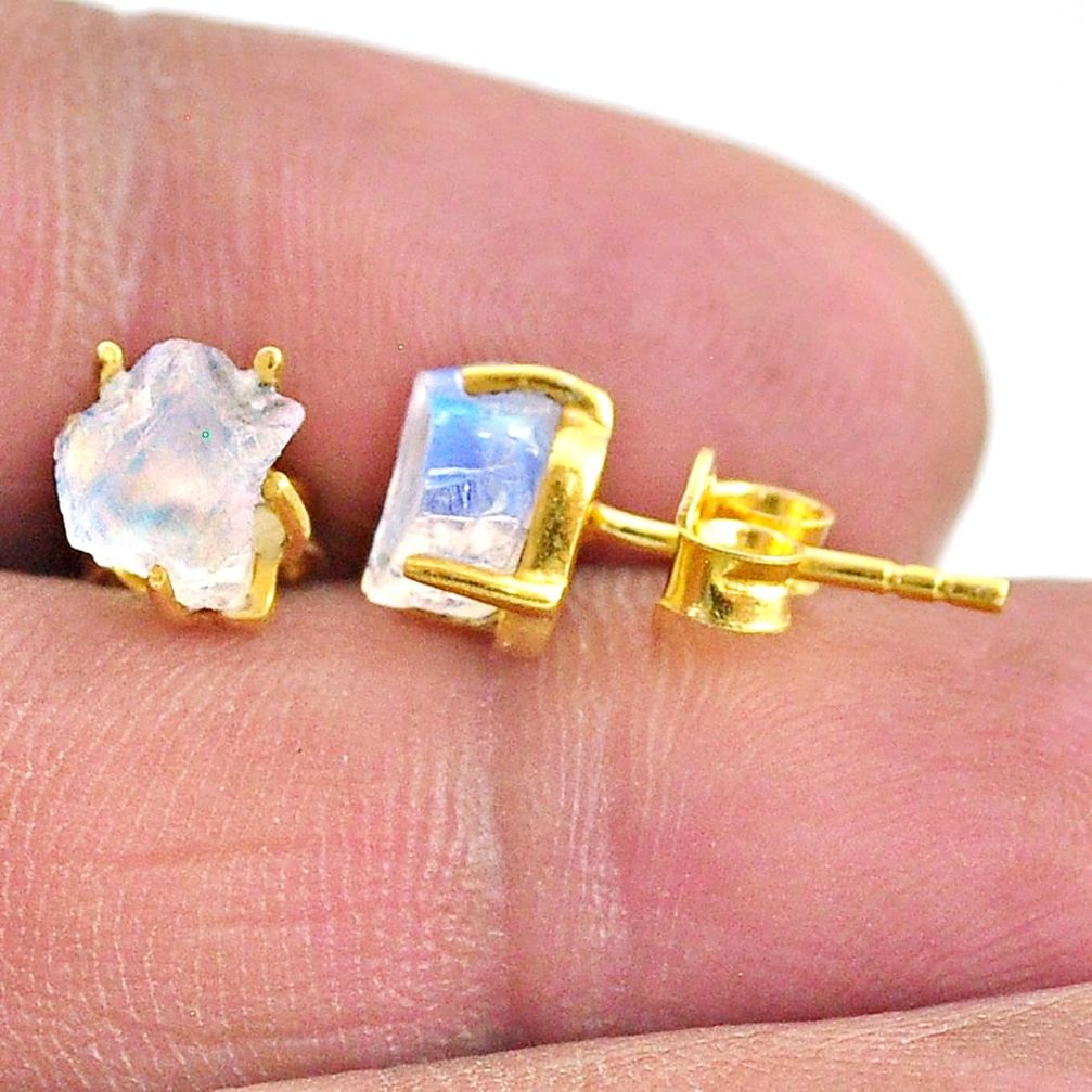 4.37cts natural rainbow moonstone 14k gold handmade stud earrings t7480