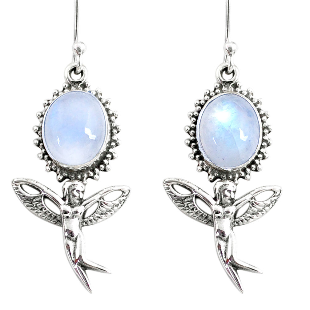 10.02cts natural rainbow moonstone 925 silver angel wings fairy earrings r66505