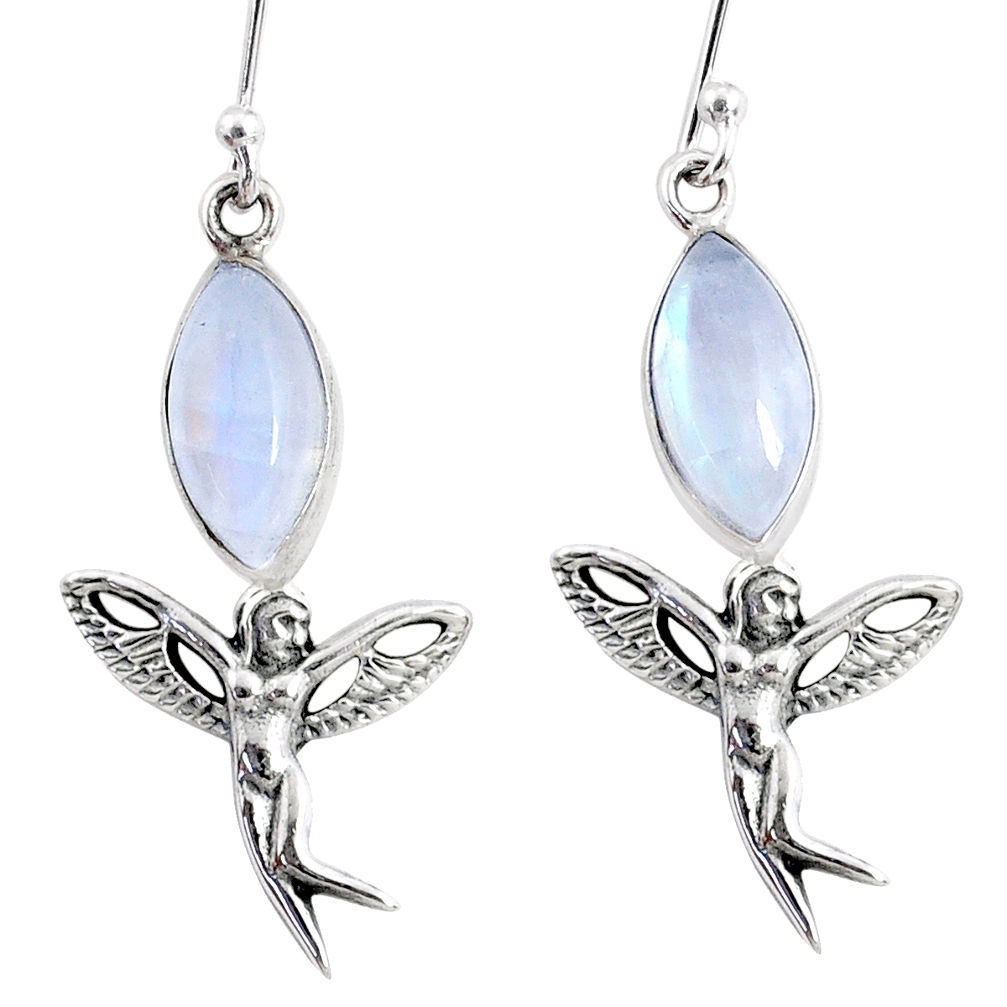 10.02cts natural rainbow moonstone 925 silver angel wings fairy earrings r66541