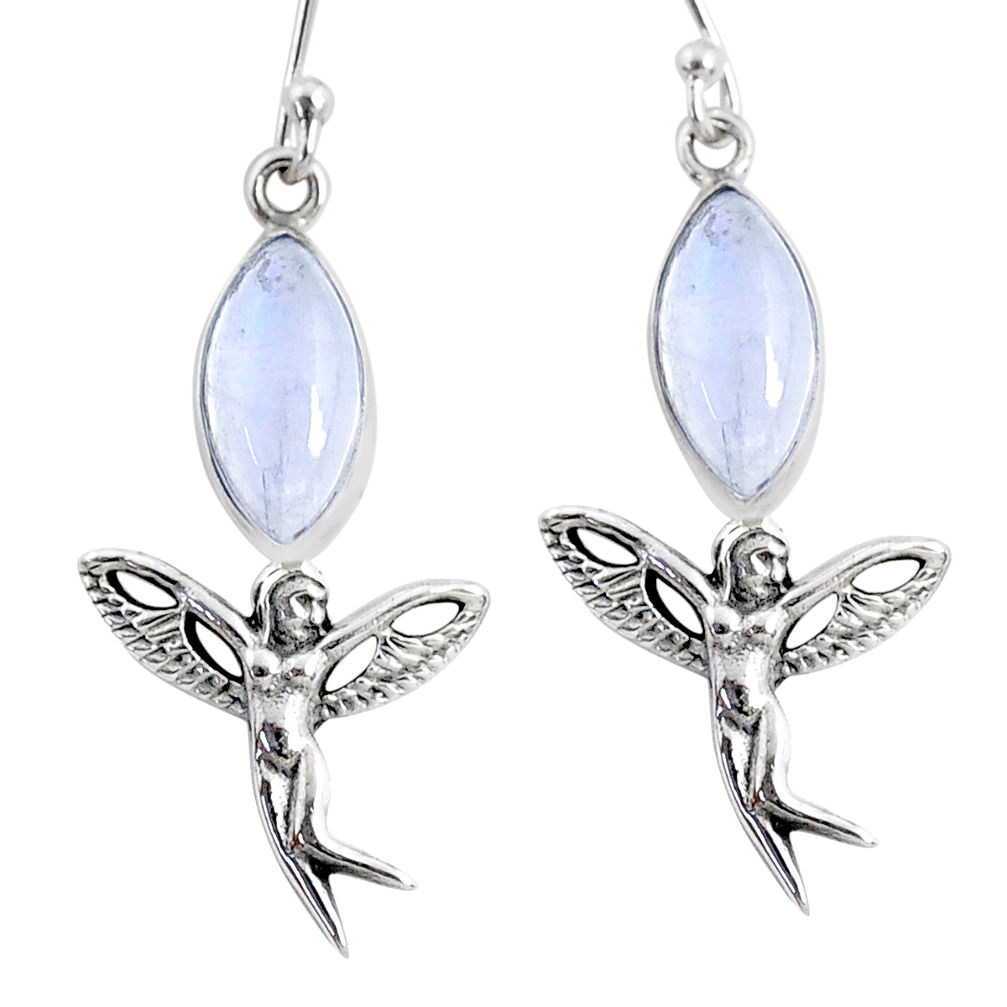 9.98cts natural rainbow moonstone 925 silver angel wings fairy earrings r66543