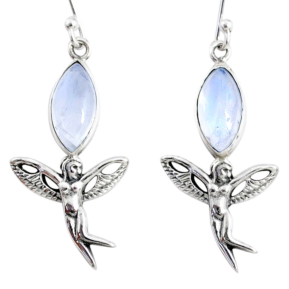 9.98cts natural rainbow moonstone 925 silver angel wings fairy earrings r66545
