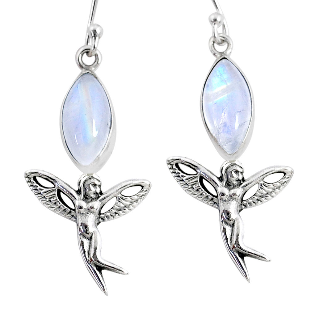 9.96cts natural rainbow moonstone 925 silver angel wings fairy earrings r66546