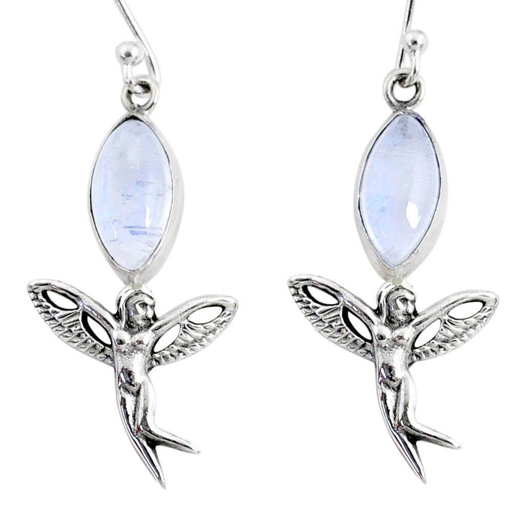 10.02cts natural rainbow moonstone 925 silver angel wings fairy earrings r66547