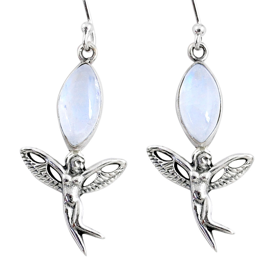 9.98cts natural rainbow moonstone 925 silver angel wings fairy earrings r66549