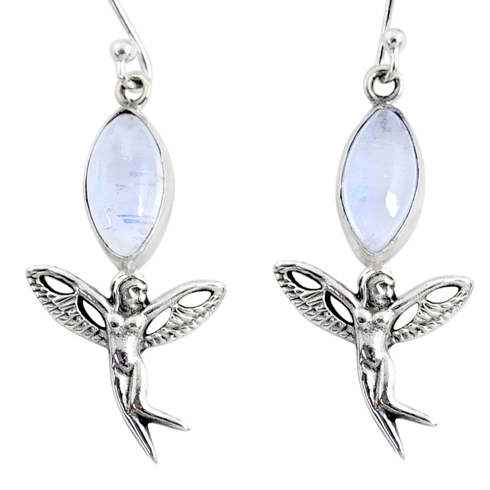 9.98cts natural rainbow moonstone 925 silver angel wings fairy earrings r66551