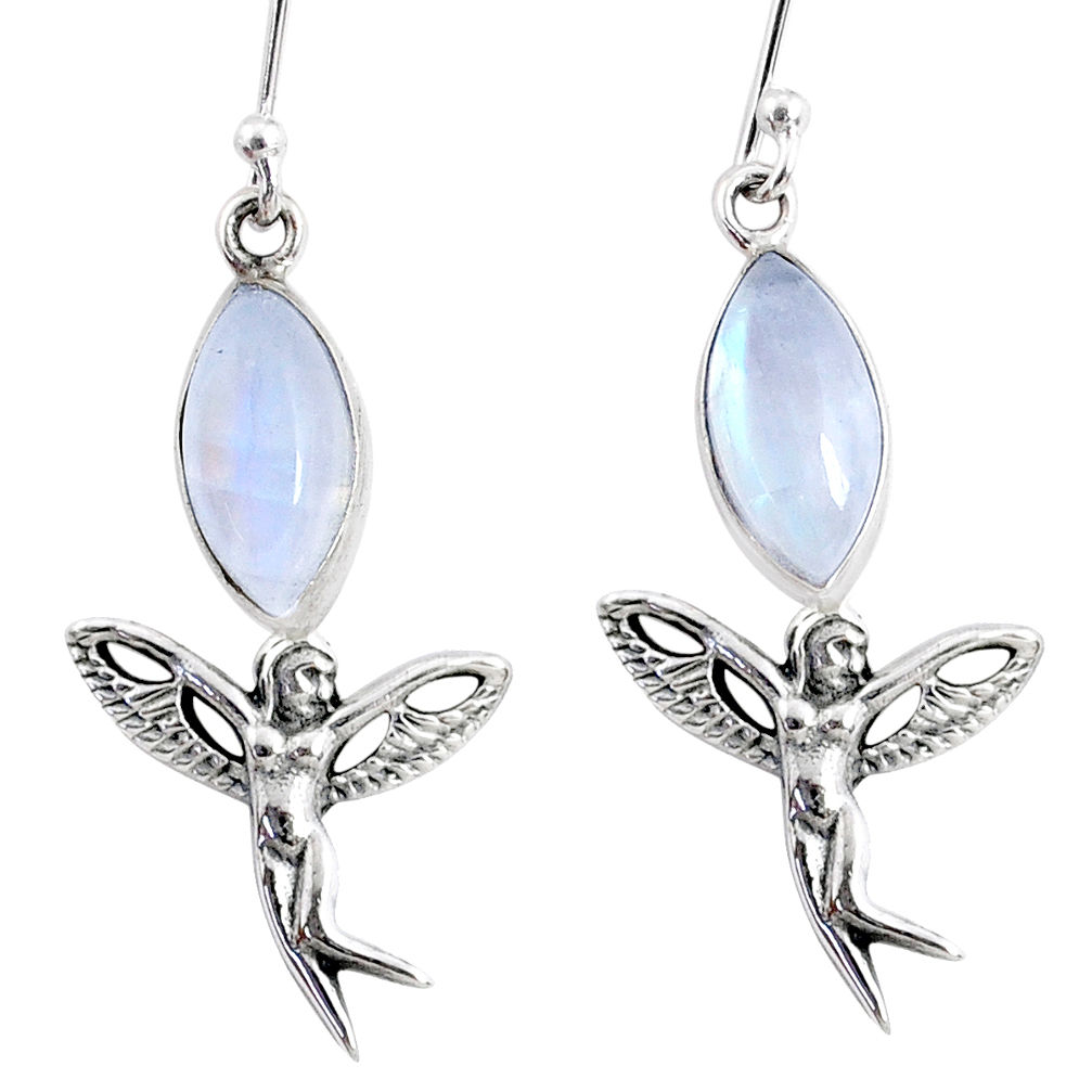 9.98cts natural rainbow moonstone 925 silver angel wings fairy earrings r66556