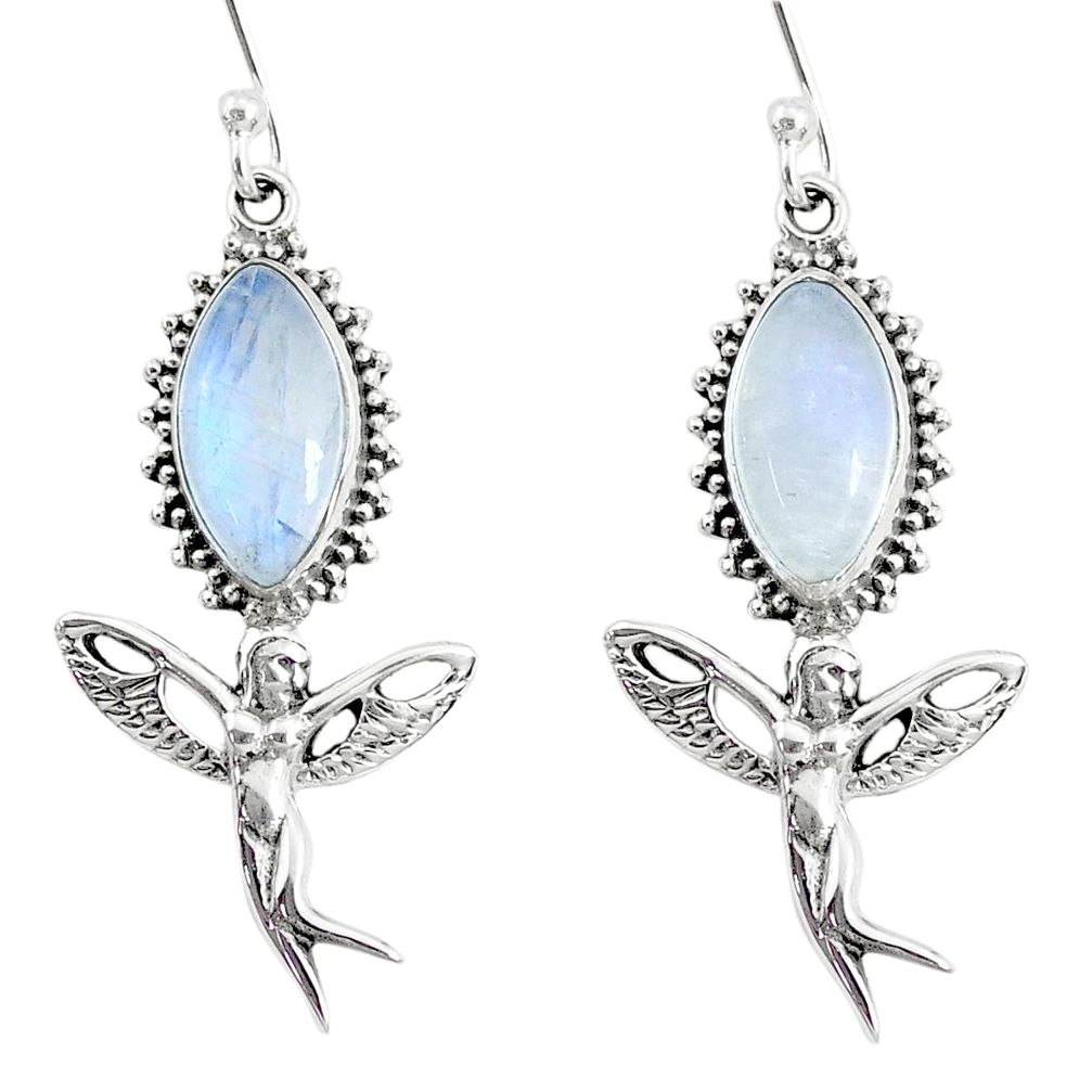 11.13cts natural rainbow moonstone 925 silver angel wings fairy earrings r74980