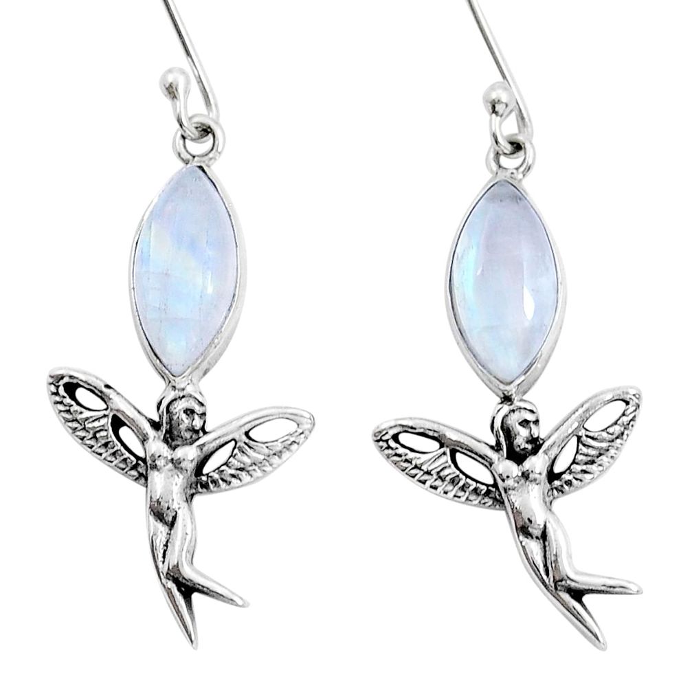 9.98cts natural rainbow moonstone 925 silver angel wings fairy earrings y12331