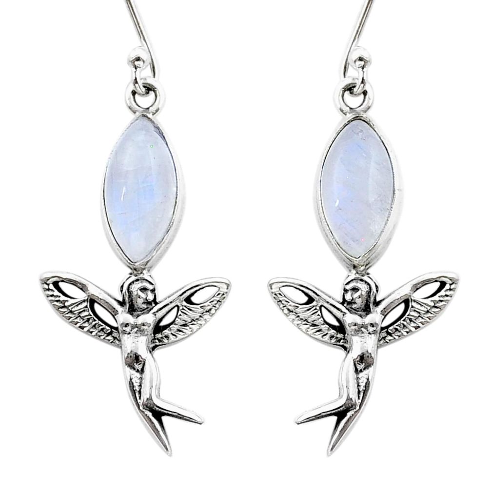7.78cts natural rainbow moonstone 925 silver angel wings fairy earrings y15633
