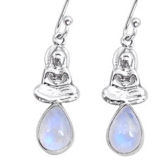 4.18cts natural rainbow moonstone 925 silver buddha charm earrings jewelry y8322