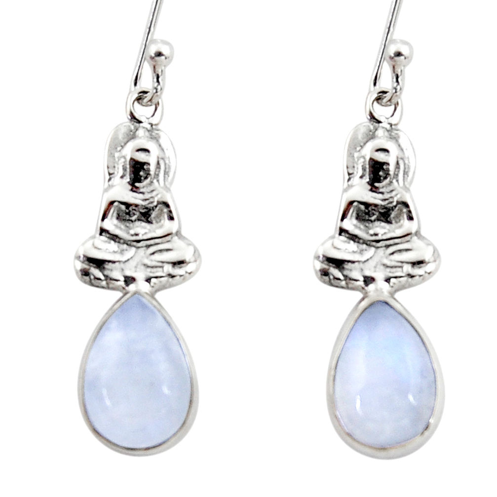 4.52cts natural rainbow moonstone 925 silver buddha charm earrings r48134