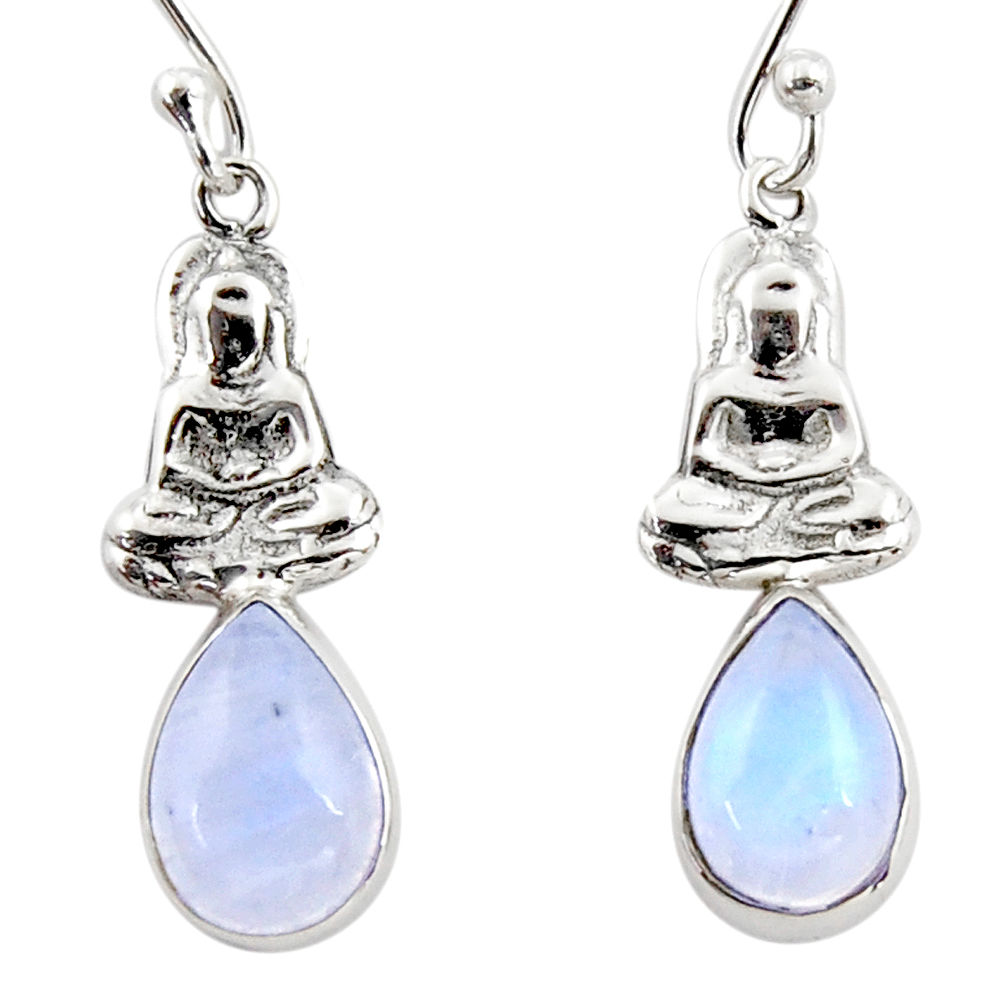 4.24cts natural rainbow moonstone 925 silver buddha charm earrings r48136