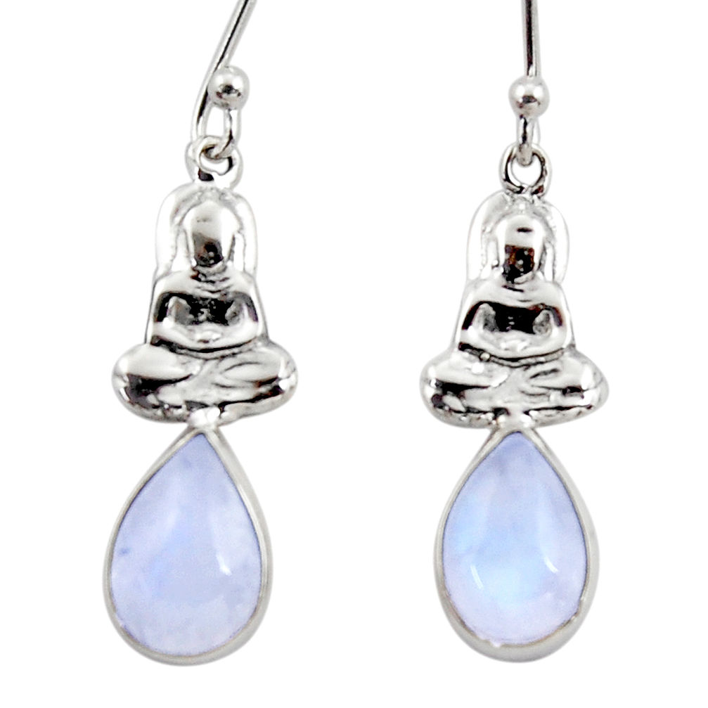 4.52cts natural rainbow moonstone 925 silver buddha charm earrings r48137