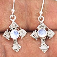 0.76cts natural rainbow moonstone 925 silver celtic cross earrings t88941