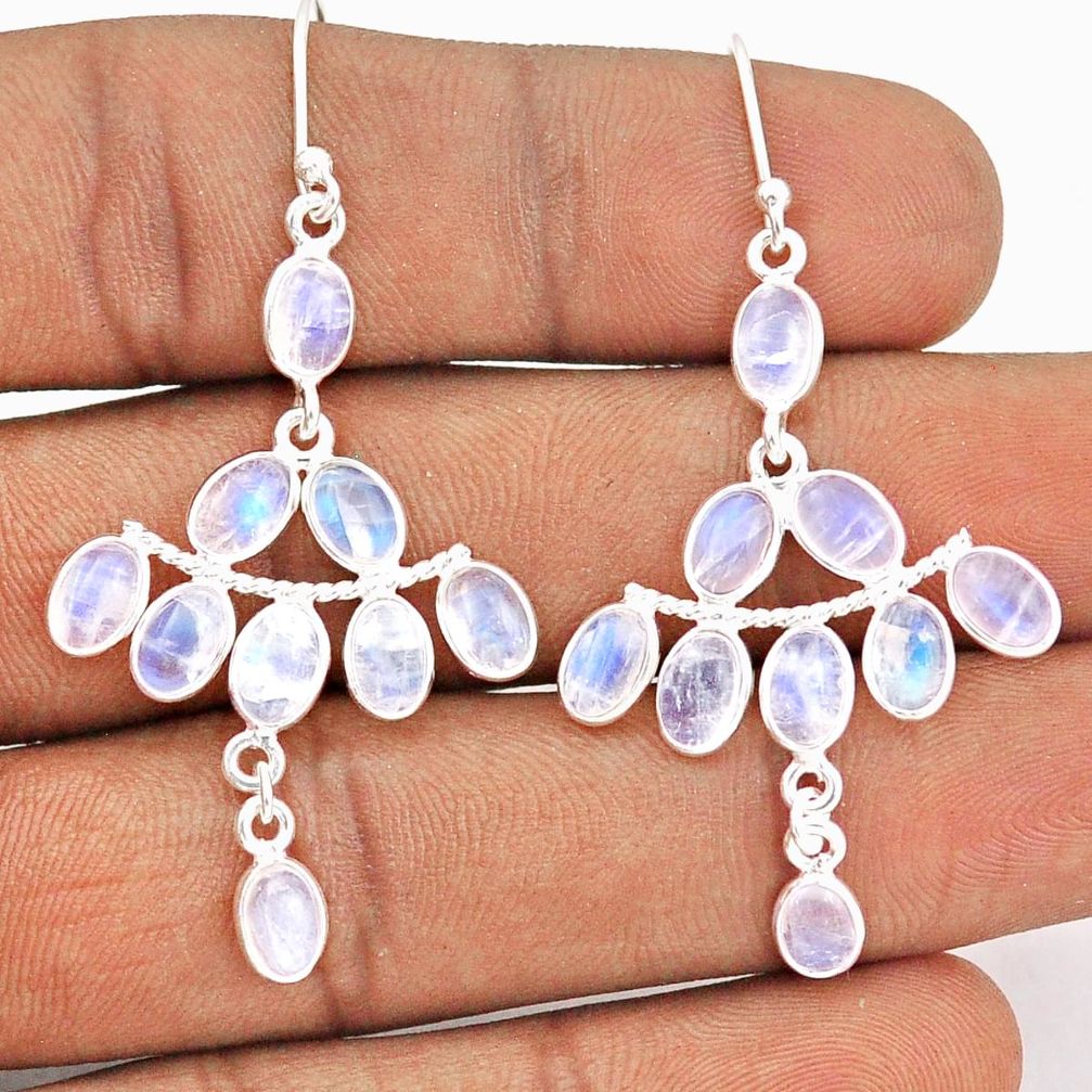 13.13cts natural rainbow moonstone 925 silver chandelier earrings jewelry t87398
