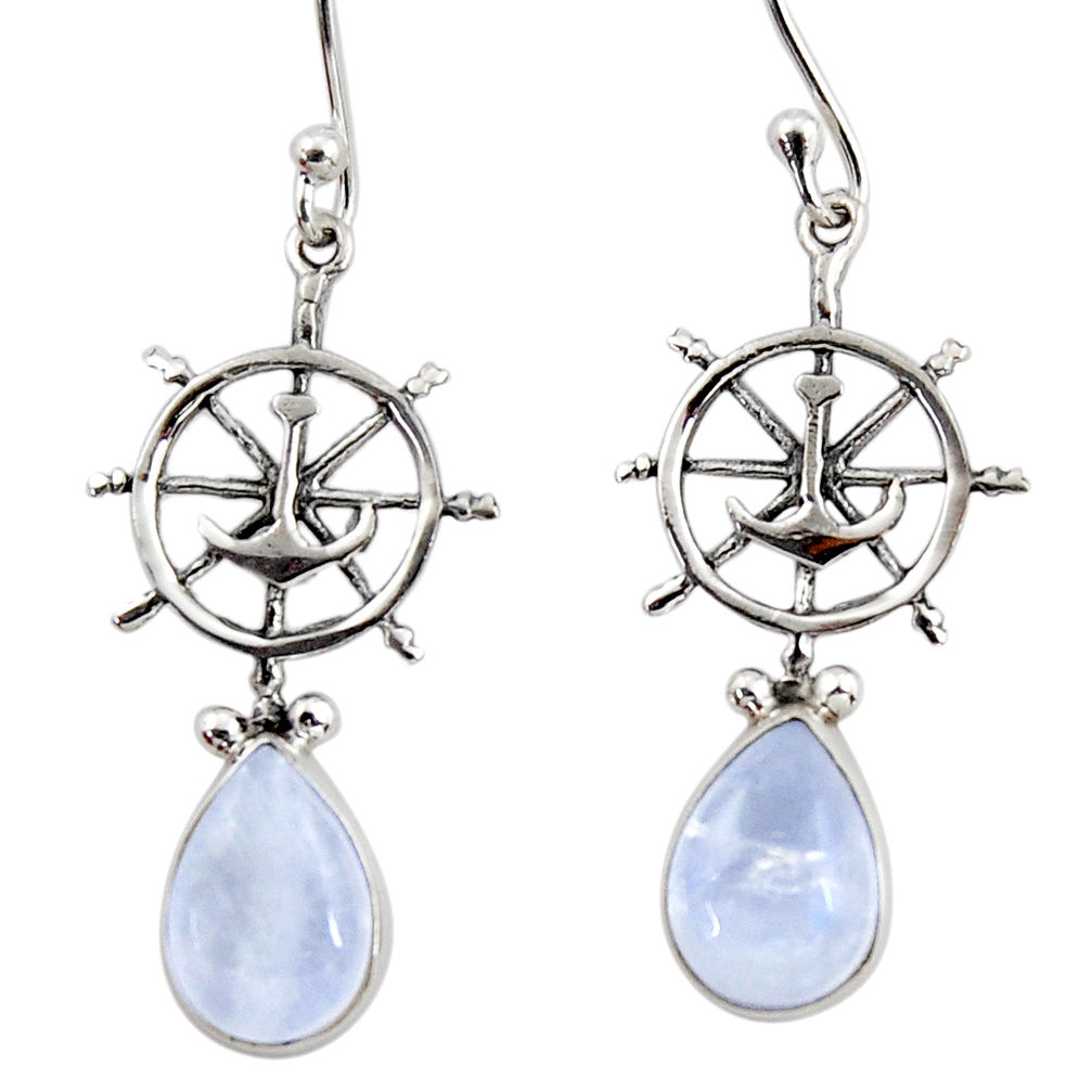 4.52cts natural rainbow moonstone 925 silver dangle anchor charm earrings r48141