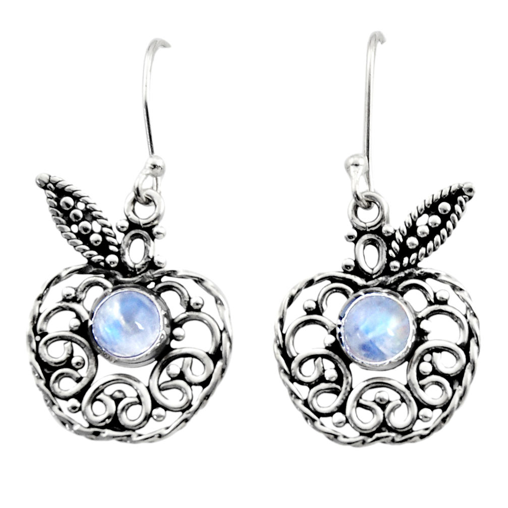 2.32cts natural rainbow moonstone 925 silver dangle apple charm earrings d41075