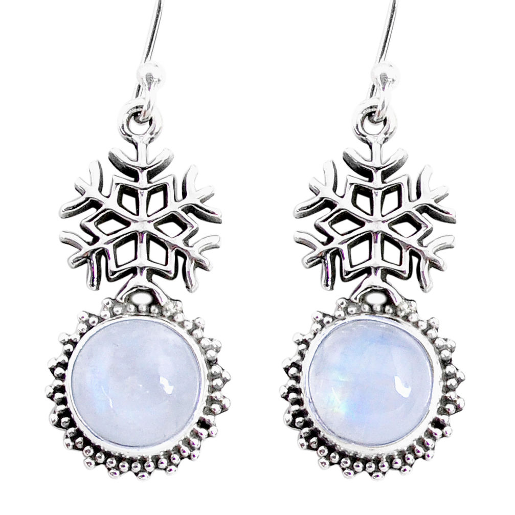 9.09cts natural rainbow moonstone 925 silver dangle snowflake earrings r66514