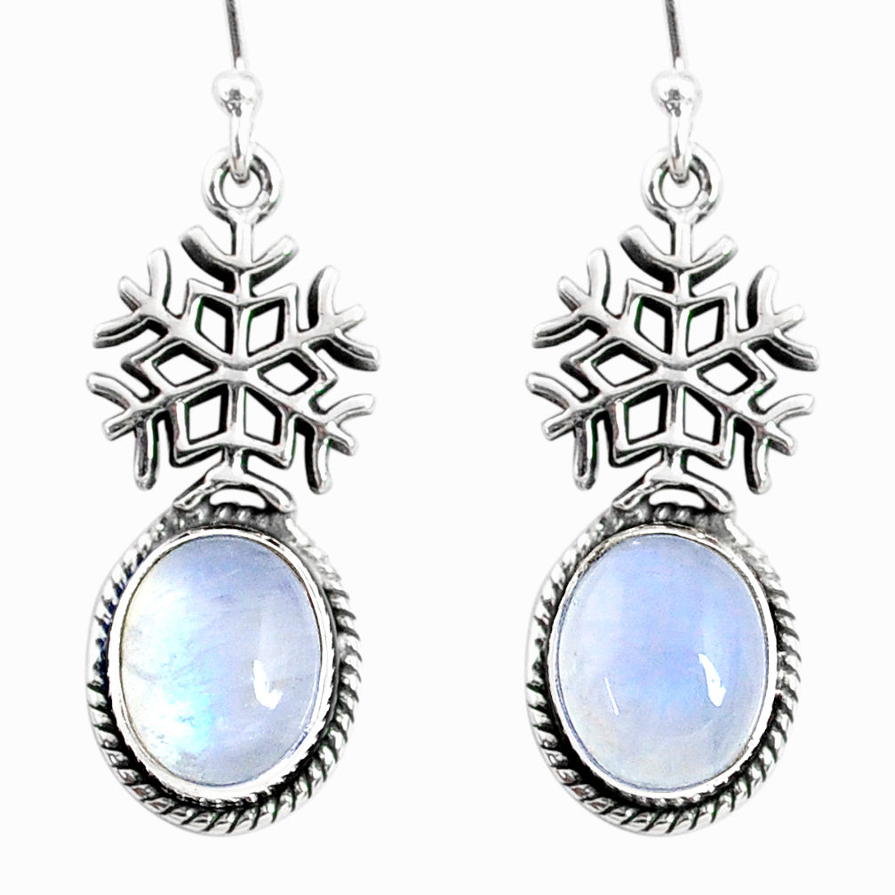 9.11cts natural rainbow moonstone 925 silver dangle snowflake earrings r66574